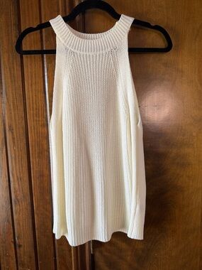 LA MIEL Cream Ribbed Knit Sleeveless Crewneck Tank